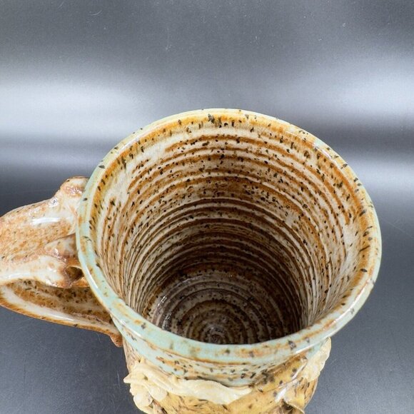 Hand Made Stoneware Pottery Coffee Mug Cup Unicorn Horse Raised Mug Brown VTG - Picture 7 of 16